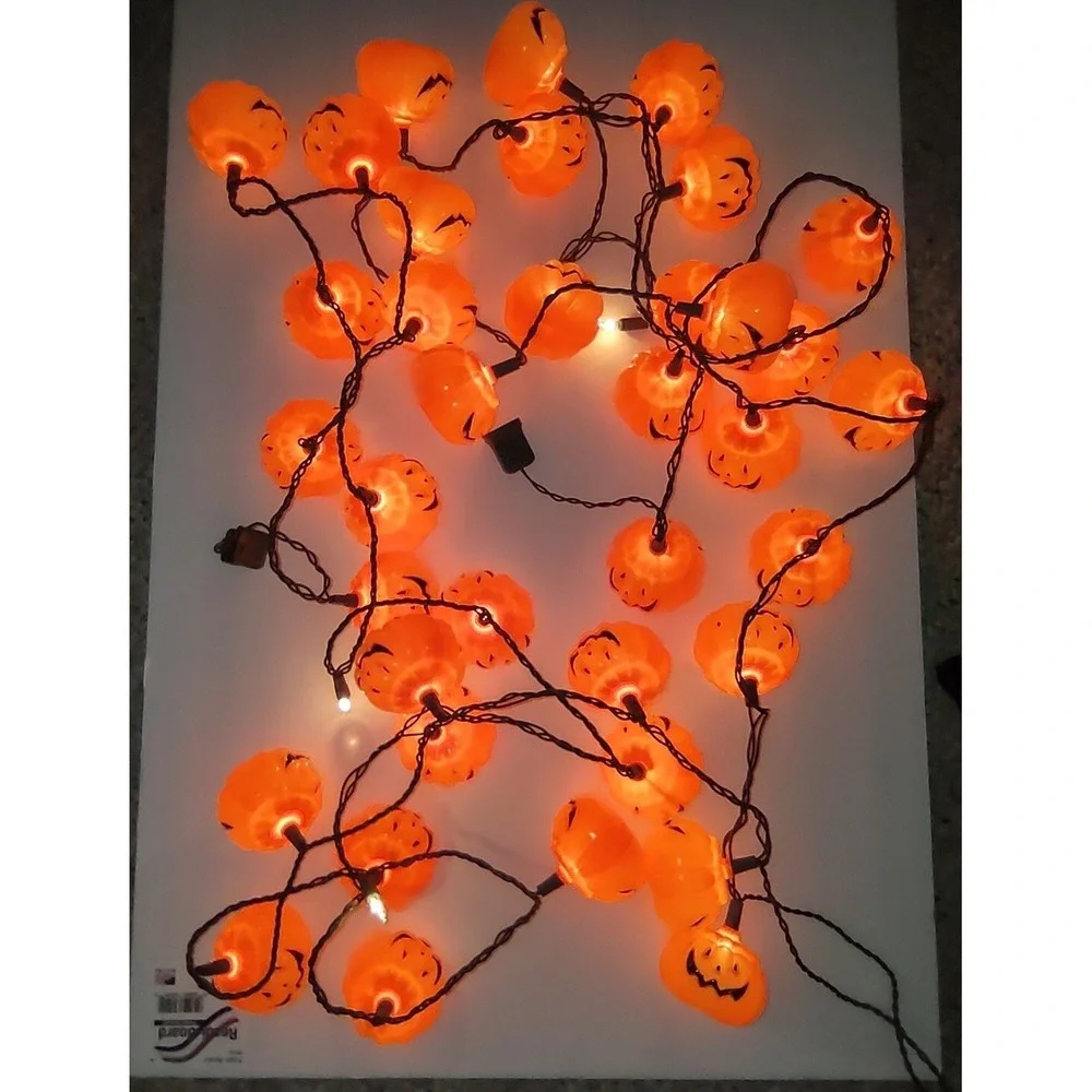 Lot Of 37 Halloween Pumpkin Blow Mold String Light Set Vyg